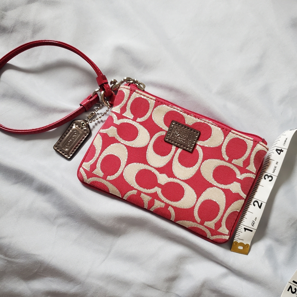 Coach Pink and Cream Signature Wristlet Clutch